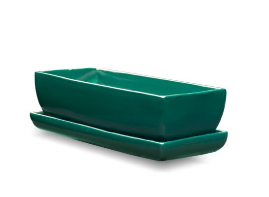 Donica ceramiczna prostokątna z podstawką 13,5 cm zielony