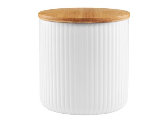 Pojemnik z bambusową pokrywką Curly 10 cm biały