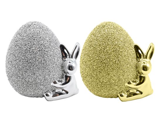 Figurka ceramiczna królik 9,5 cm srebrny / złoty