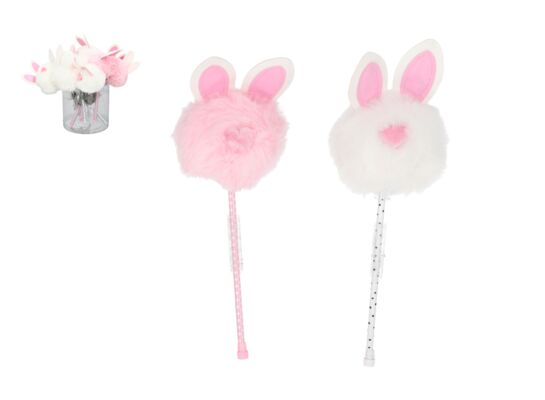 Długopis z pomponem i uszami 10 cm różowy / biały