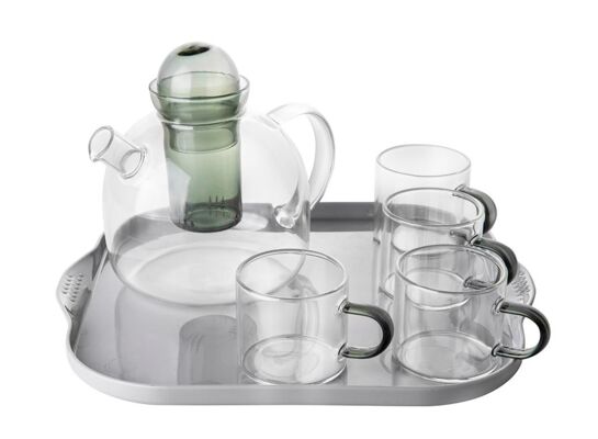 Dzbanek do herbaty kula szklany 670 ml + filiżanki 90 ml szklane transparentny