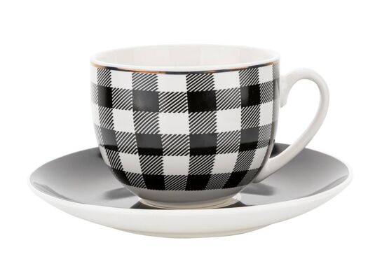 Filiżanka ze spodkiem Winter Glam Grid 220 ml kratka wielokolorowy