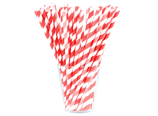 Słomka papierowa w biało-czerwone paski 12 sztuk