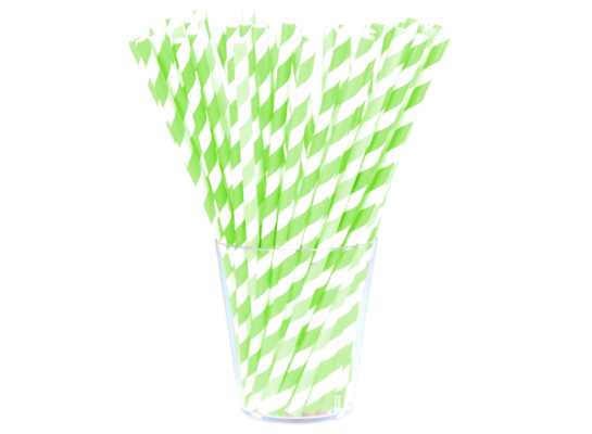 Słomka papierowa w biało-limonkowe paski 12 sztuk