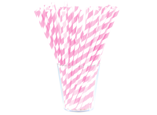 Słomka papierowa w biało-różowe paski 12 sztuk