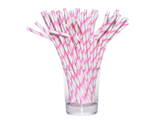 Słomka papierowa łamana różowo-biały 12 sztuk