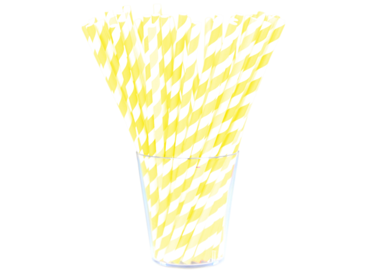 Słomka papierowa w biało-żółte paski 12 sztuk
