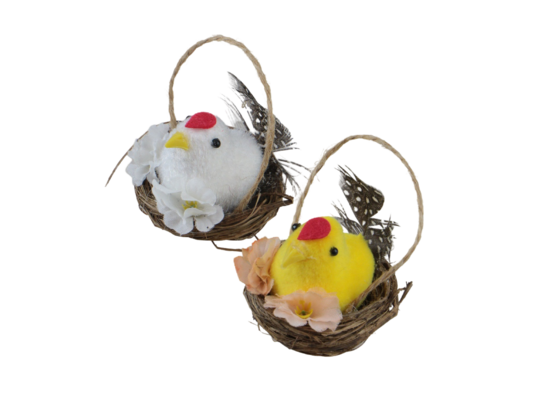 Koszyczek wielkanocny kurczak 22,5 x 15 x 6 cm biały / żółty