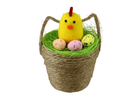 Koszyk wielkanocny z kurą i jajkami 3 x 3 cm