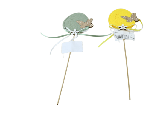 Dekoracja wielkanocna na piku 8 x 9 cm żółty / zielony