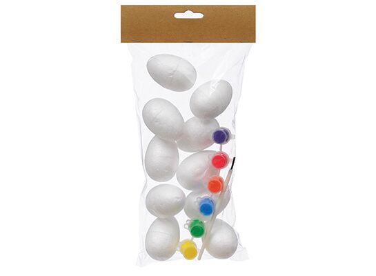 Zestaw 10 x jajko styropianowe 6 x4 cm + 6 x farba + pędzel