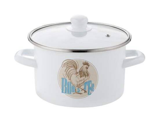 Garnek emaliowany prosty Kogut z pokrywką 18 cm 3 l