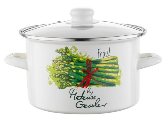 Garnek emaliowany prosty Szparagi z pokrywką 22 cm 4,8 l