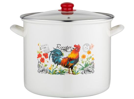 Garnek emaliowany wysoki Kogucik z pokrywką 28 cm 14 l