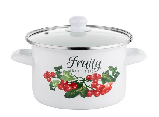 Garnek emaliowany prosty Kalina z pokrywką 18 cm 2,65 l