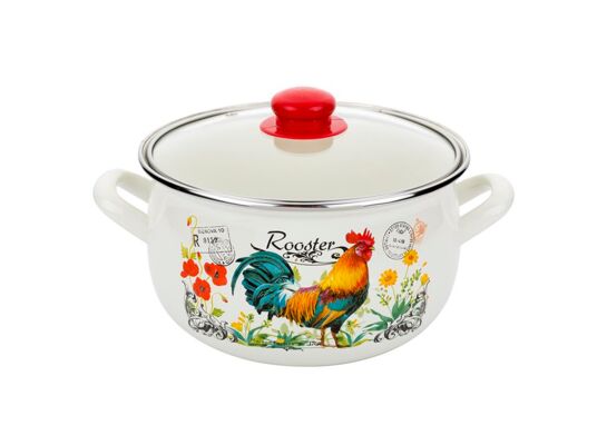 Garnek emaliowany Pyza Kogucik z pokrywką 16 cm 2,1 l