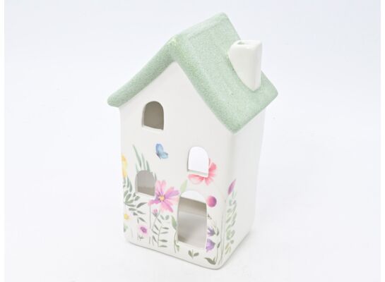 Figurka ceramiczna domek w kwiaty 16,5 cm