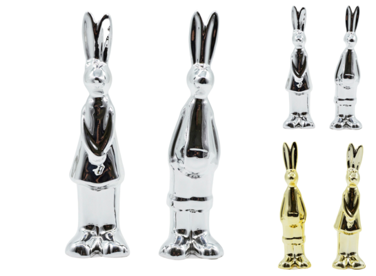 Figurka ceramiczna zając srebrny / złoty