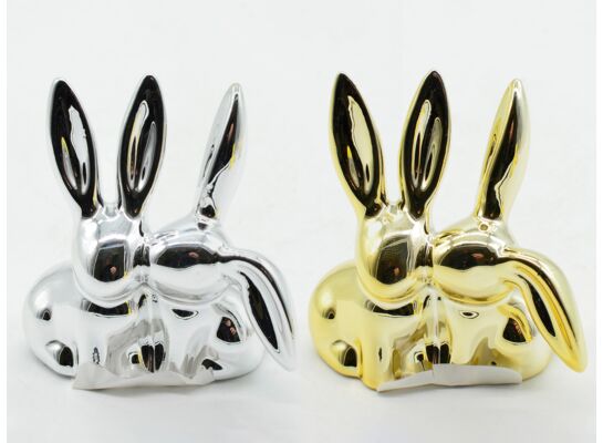 Figurka ceramiczna zając 7,1 cm srebrny / złoty