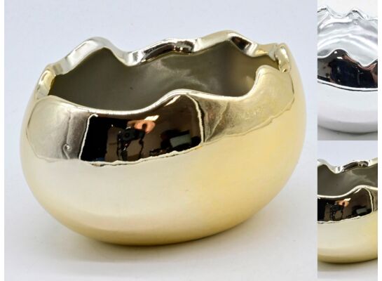 Figurka ceramiczna skorupka jajka 8,6 cm srebrny / złoty