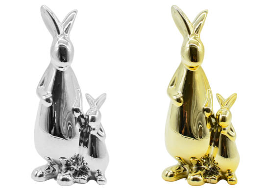 Figurka ceramiczna zające srebrny / złoty