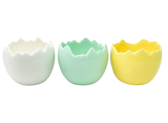 Figurka ceramiczna skorupka jajka 10,2 cm biały / zielony / żółty