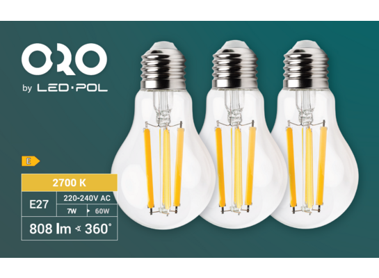 Żarówka LED oro 3 x E27 A60 FL 7 W ww 3 sztuki