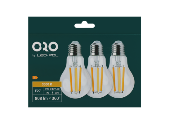 Żarówka LED oro 3 x E27 A60 FL 7 W ww 3 sztuki