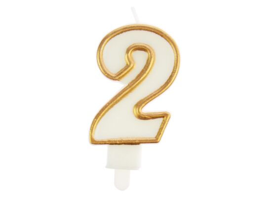 Świeczka cyfra 2 biało-złoty