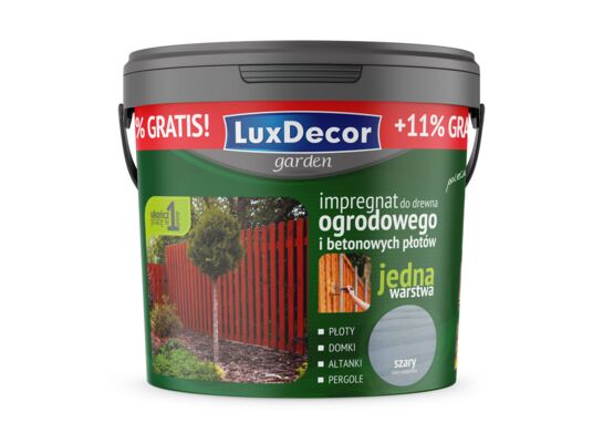 Impregnat do drewna ogrodowego i betonowych płotów szary 4,5 l + 11% GRATIS LuxDecor