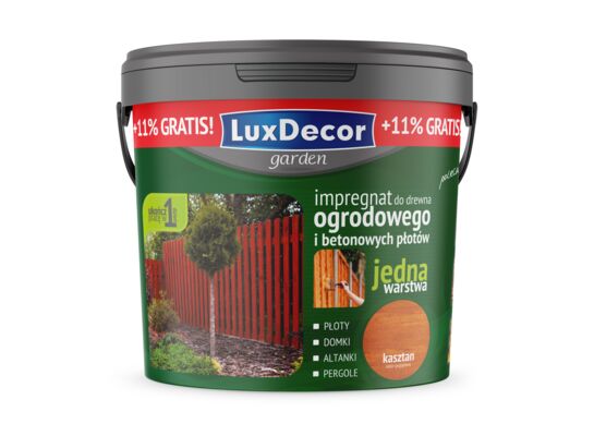 Impregnat do drewna ogrodowego i betonowych płotów kasztan 4,5 l + 11% GRATIS LuxDecor