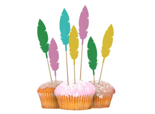 Dekoracja na tort piker piórko 8 sztuk