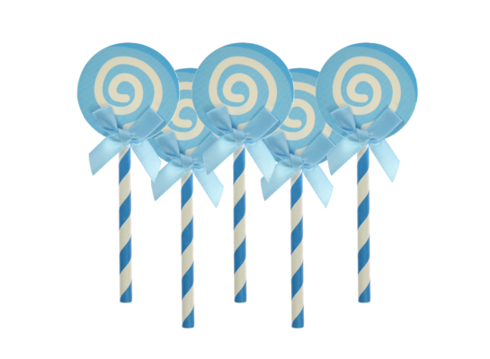 Dekoracja na tort piker lizak niebiesko-biały 5 sztuk