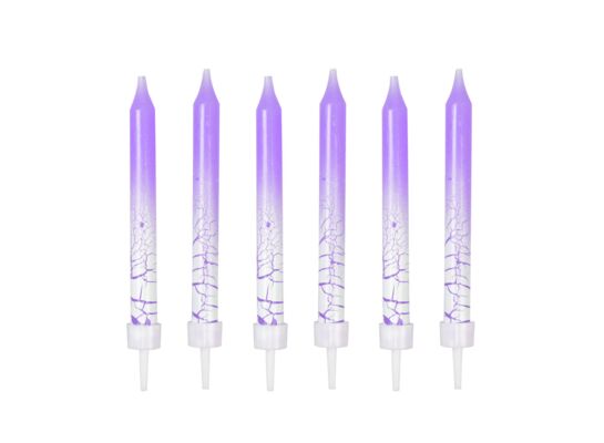 Świeczka z efektem spękania 6 sztuk fioletowo-biały