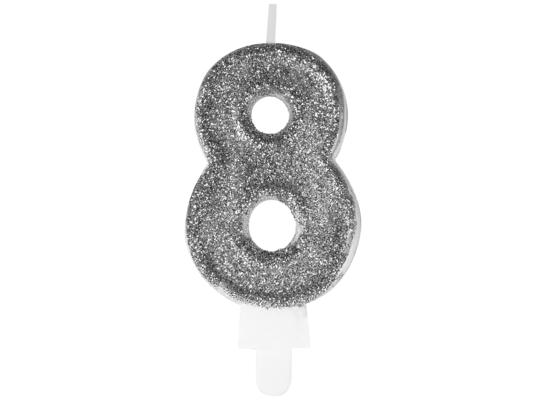 Świeczka premium cyfra 8 srebrny