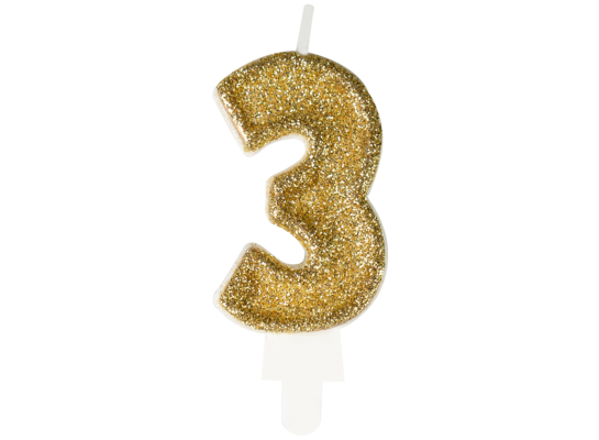 Świeczka premium cyfra 3 złoty