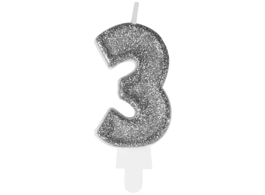 Świeczka premium cyfra 3 srebrny