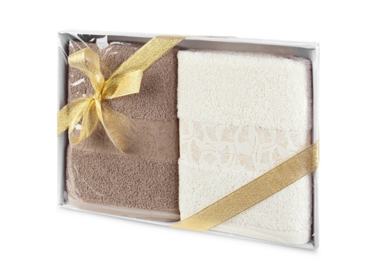 Komplet ręczników w pudełku Blink 2 sztuki 50 x 90 cm kremowy + beżowy