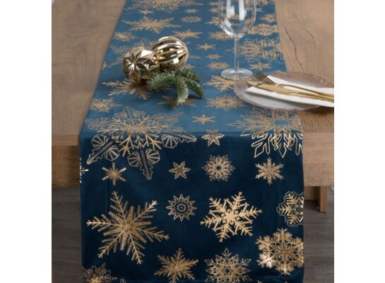 Bieżnik świąteczny Joy 40 x 140 cm szampańskie gwiazdy granatowy