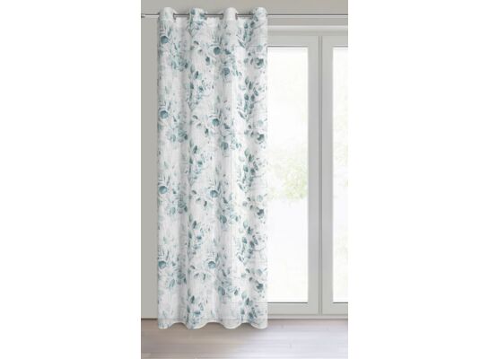 Zasłona gotowa na przelotkach Sena 140 x 250 cm zielone kwiaty biały