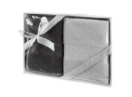 Komplet ręczników w pudełku Blink 2 sztuki 50 x 90 cm srebrny + stalowy