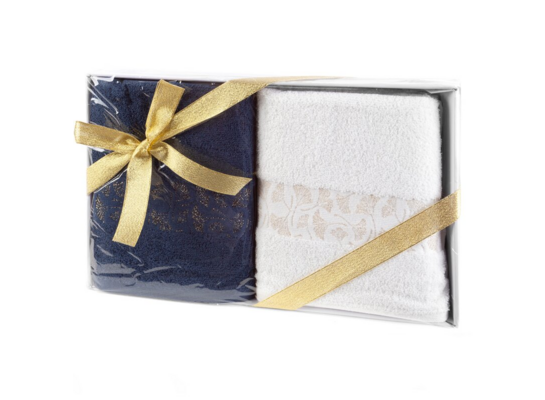 Komplet ręczników w pudełku Blink 2 sztuki 50 x 90 cm biały + granatowy