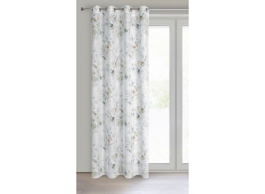 Zasłona gotowa na przelotkach Sena 140 x 250 cm niebieskie kwiaty biały