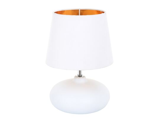 Lampa stołowa z białą podstawą ceramiczną 21 x 30 cm i kloszem biało-złotym