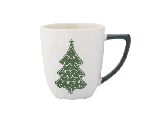 Kubek baryłka z reliefem Choinka 420 ml + brelok rękawiczka biało-zielony