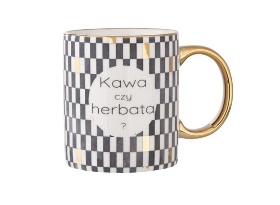 Kubek Gold Dream porcelanowy 250 ml ze złotym uchem Kawa czy herbata czarno-biały