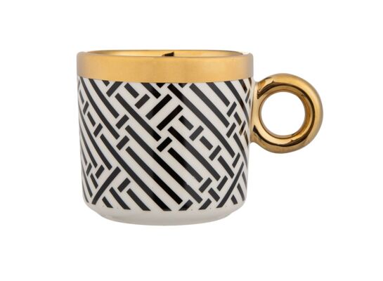 Kubek Gold Dream porcelanowy 350 ml ze złotym uchem dekoracja czarno-biały