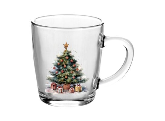 Kubek szklany z dekorem Choinka 350 ml