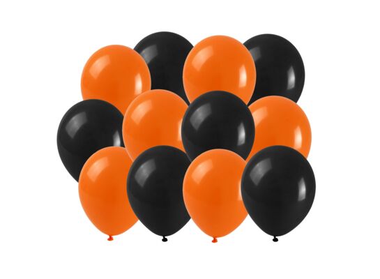 Balon lateksowy czarny / pomarańczowy 24 cm 12 sztuk