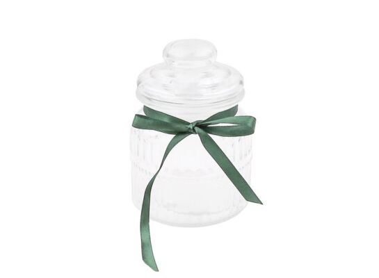 Pojemnik do przechowywania szklany z zieloną kokardką 650 ml
